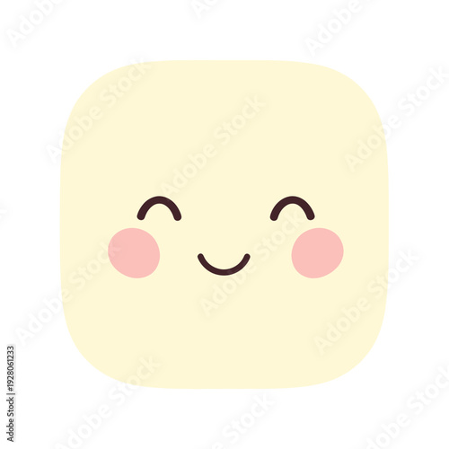 Cute Kawaii Marshmallow Face with Pink Cheeks and Happy Smile