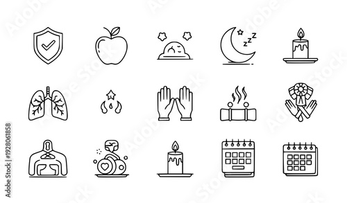 Modern wellness thin line vector icons set for health apps, website UI, and marketing design