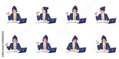 Woman studying with books and laptop