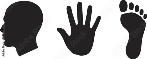 black silhouettes of human head hand and foot