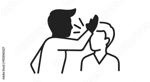 A black and white illustration depicts a person shouting at another showing conflict