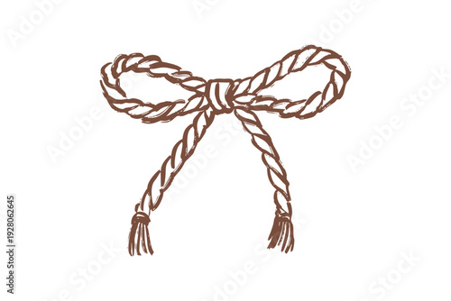 Hand drawn western clipart brown rope bow with tassels on ends western