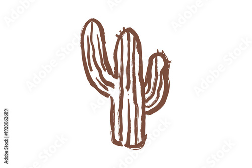Hand drawn western clipart a brown line drawing of a cactus on a with two main stems western