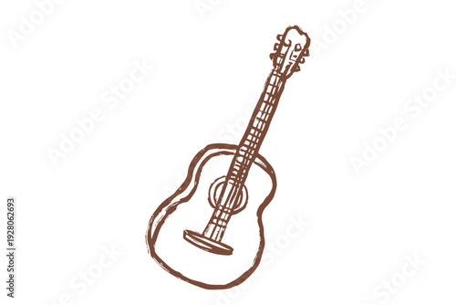 Brown acoustic guitar illustration in a sketch style western