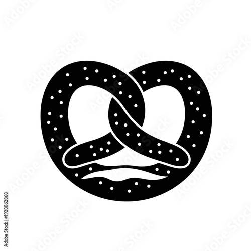 Black Silhouette Pretzel Icon with White Sprinkles, Isolated