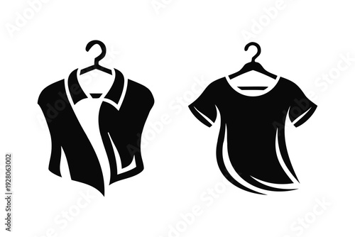 Hanging Clothes Vector Illustration – T-Shirt, Polo Shirt, Blouse on Hanger Silhouettes