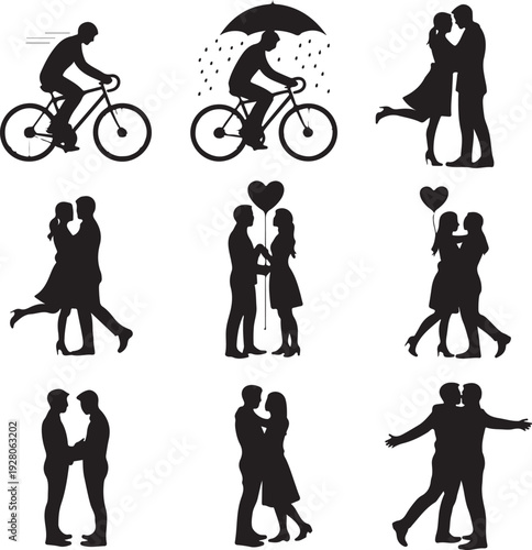 Romantic Couple Heart Silhouette Collection – Love, Wedding & Valentine Vector Icons Set