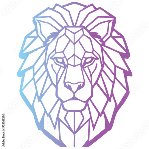 Majestic lion head line art gradient purple blue minimalist design