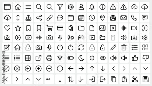 Set of 100 Minimalist Outline UI UX Vector Icons