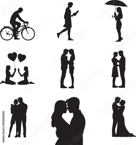 Romantic Couple Heart Silhouette Collection – Love, Wedding & Valentine Vector Icons Set
