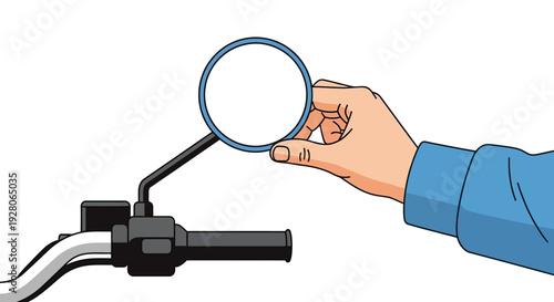 Hand Holding Motorcycle Mirror.