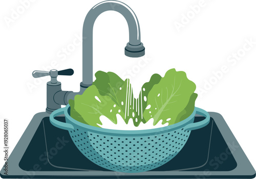 Fresh Spinach Leaves Being Washed Under Running Water in Kitchen Sink Healthy Vegetables Clean Eating Organic Greens Preparation