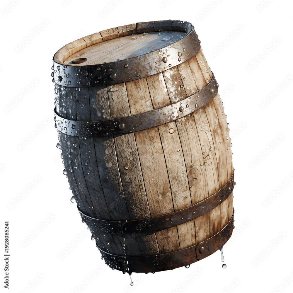 Fototapeta premium Wooden Barrel Isolated on Transparent Background PNG