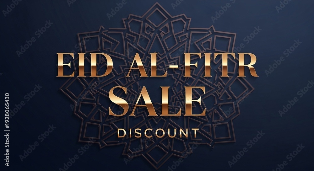 Obraz premium Eid Al-Fitr Sale Discount Gold 3D Text on Dark Islamic Background