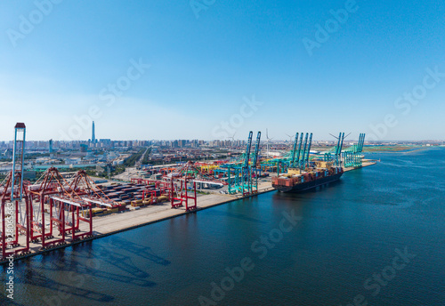 Aerial view of the cargo terminal of Tianjin Port