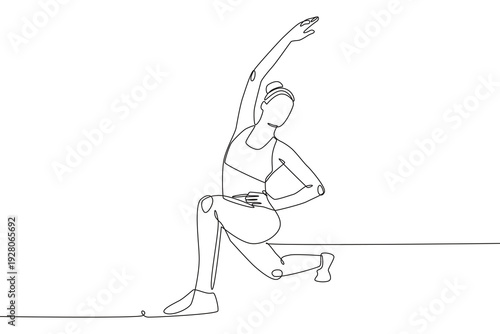 Woman stretching. Stretching concept one-line drawing