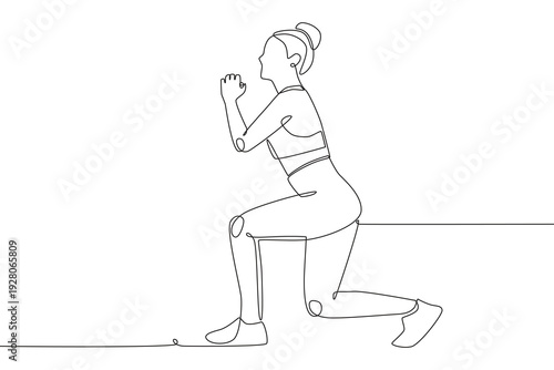 Woman stretching. Stretching concept one-line drawing