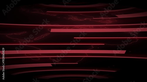 Abstract Red Globe Outline with Horizontal Lines on Dark Background Keywords: abstract, background, red, globe, outline, world map, lines, horizontal, dark, digital, graphic, design, animated