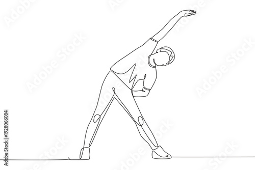 Man stretching. Stretching concept one-line drawing