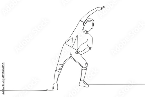 Man stretching. Stretching concept one-line drawing