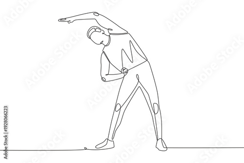Man stretching. Stretching concept one-line drawing