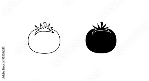 Two vector outline illustration of tomato black and white backgroumd