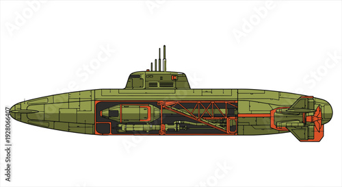 Submarine Blueprint – Naval Underwater Vessel CAD Technical Drawing