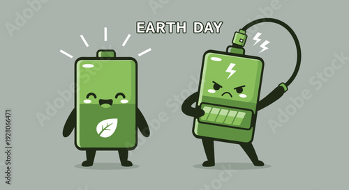 Two Cartoon Batteries with Different Expressions.