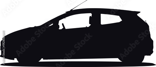 Compact hatchback car silhouette side view isolated on white background, modern city vehicle illustration for automotive, transport and mobility design concept