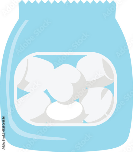 Blue bag filled with white pills or candy