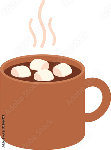 Warm brown mug of hot chocolate with marshmallows on top