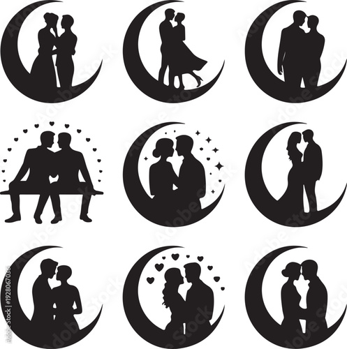 Romantic Couple Heart Silhouette Collection – Love, Wedding & Valentine Vector Icons Set