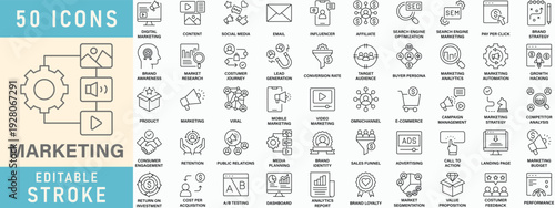 Marketing line icon collection, Editable stroke. Vector illustration.