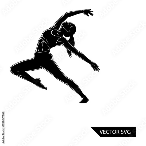 A woman in a dynamic dance pose with her arm raised