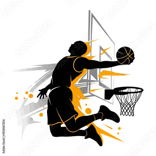 A basketball player is jumping to dunk the ball