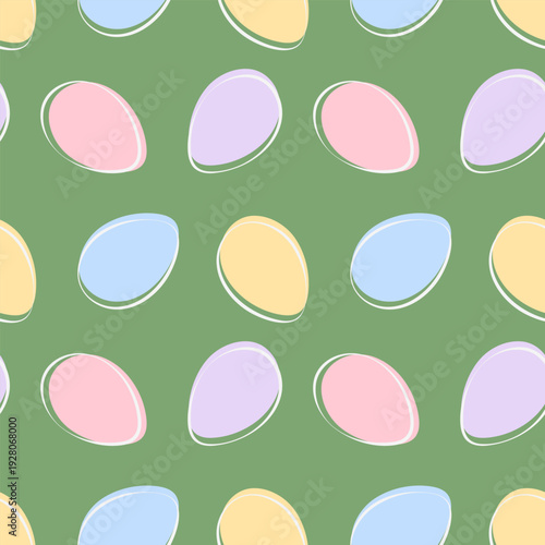 Seamless Pattern of multicolor Easter Eggs in trendy palette Ester Festive Backdrop Minimalist Flat. Vector illustration Easter Greetings Card or Media Post Backdrop Party Invite Promo Banner, labels