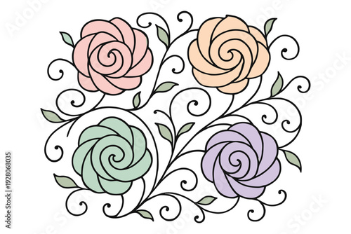 Elegant floral design with intertwined roses and decorative vines