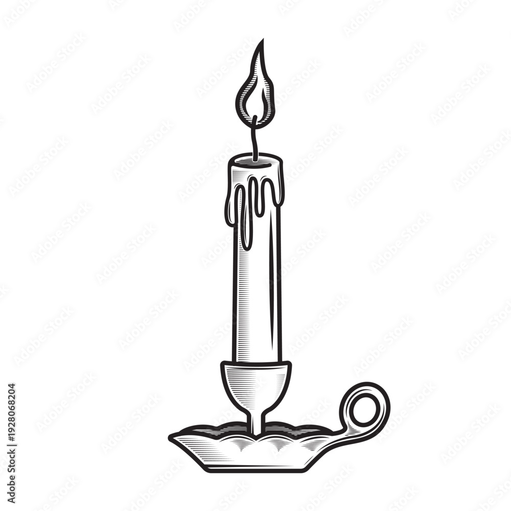 Obraz premium Vintage Engraving Style Candle in Holder Vector Illustration