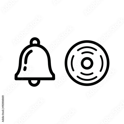 Simple outline icons of a bell and sound waves, representing notifications, alerts, or audio.