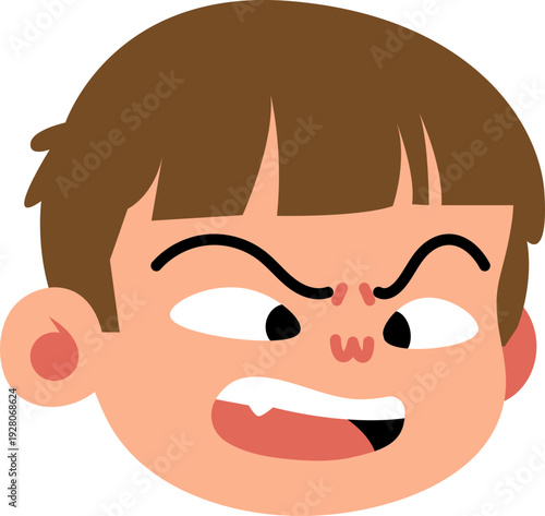 Flat Graphic Boy Face Expression Angry and Upset Character Illustration