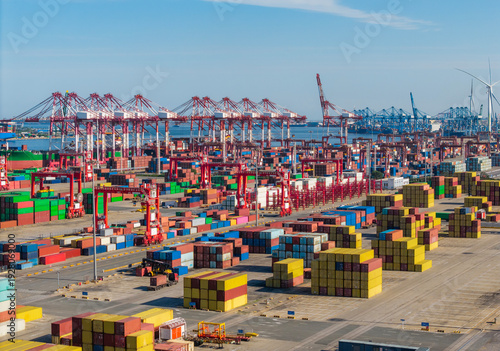 Aerial view of the cargo terminal of Tianjin Port