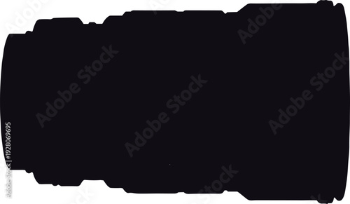 Camera lens silhouette side view isolated on white background, professional photography equipment concept for digital camera, videography and optical technology design