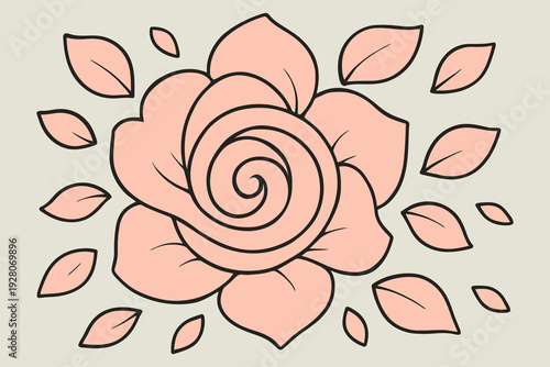 A delicate watercolor-style illustration of a blooming rose surrounded by scattered leaves