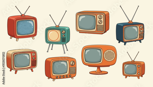 Vintage Television Sets Collection Retro Style Illustration.
