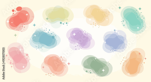 Colorful abstract watercolor shapes on pale yellow background.
