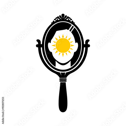 Sun reflected in a vintage hand mirror illustration