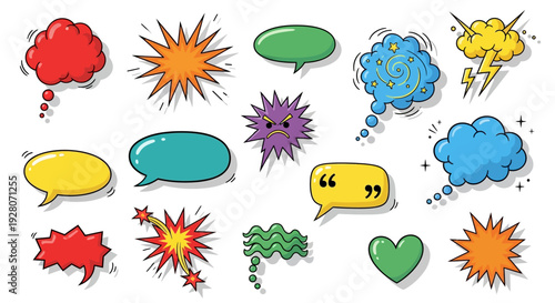 Colorful Cartoon Comic Speech Bubbles and Emotive Icons.