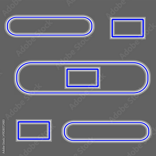 Modern Rounded Rectangle Frame Set with Blue Neon Outline, UI Button Banner Template Collection, Minimal Interface Design Elements Vector