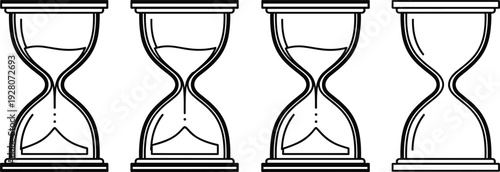 Hourglass icons set vector illustration, sand timer symbols showing time passing, deadline and countdown silhouettes for business management schedule design,