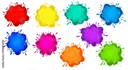 Vibrant Colorful Paint Splatters on White Background.